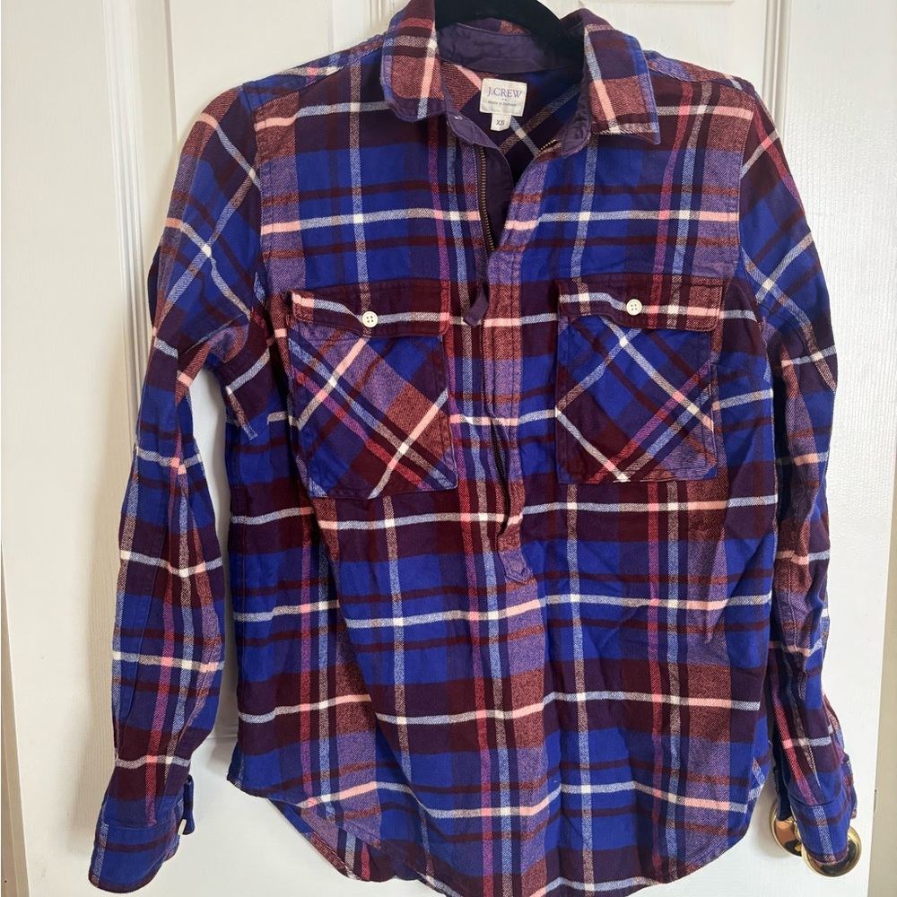 J.Crew Women's flannel shirt- plaid zipper detail cozy fall autumn cute